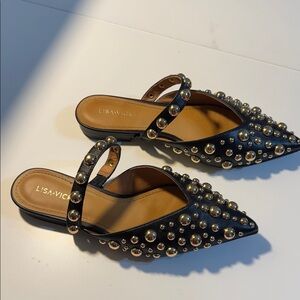 Lisa Vicky Black Gold Studded Strap Mules